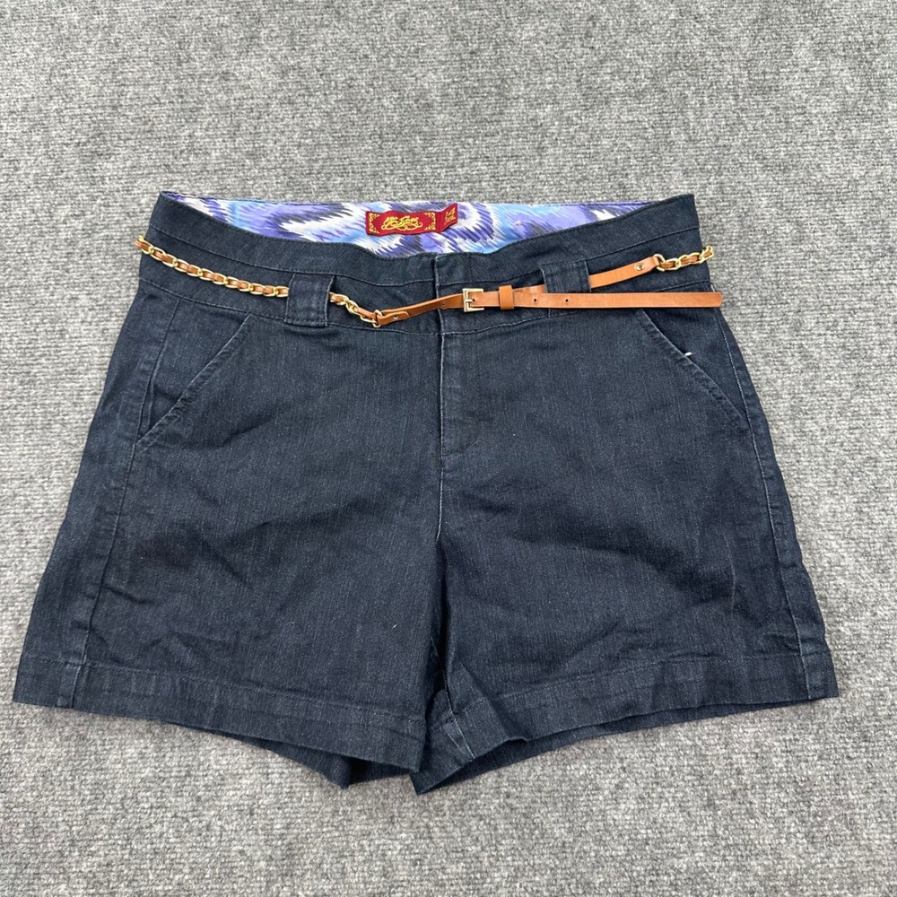 One 5one Denim Shorts 14 Dark Blue Chain Belted Stretch Casual Women